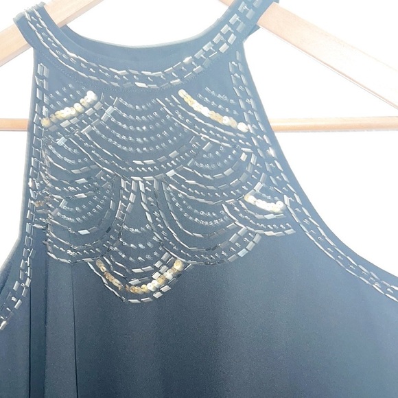 Paper Crane Black Beaded Gold And Silver High Neck Chiffon Top - Picture 3 of 11